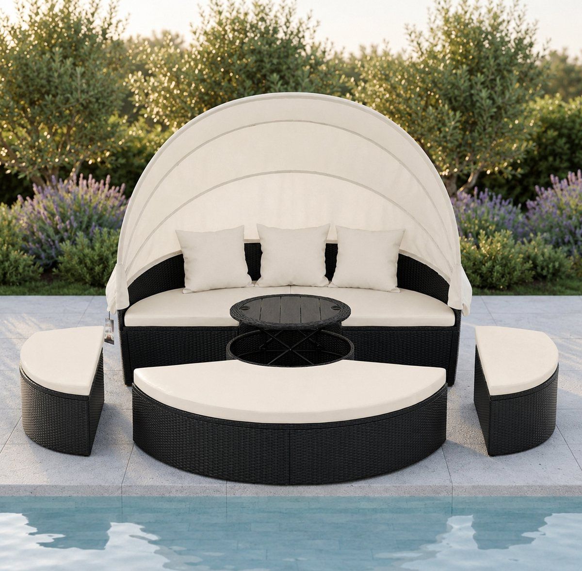 luxe rotan zonne eiland Ø185cm rond polyrattan lounge ligbed voor