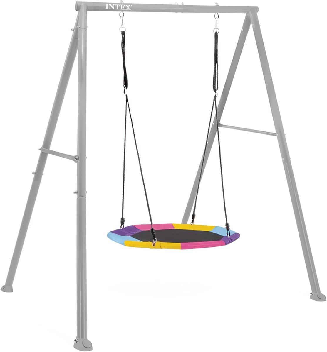 luxe schommelbank met achthoekige nestschommel grijs stalen frame