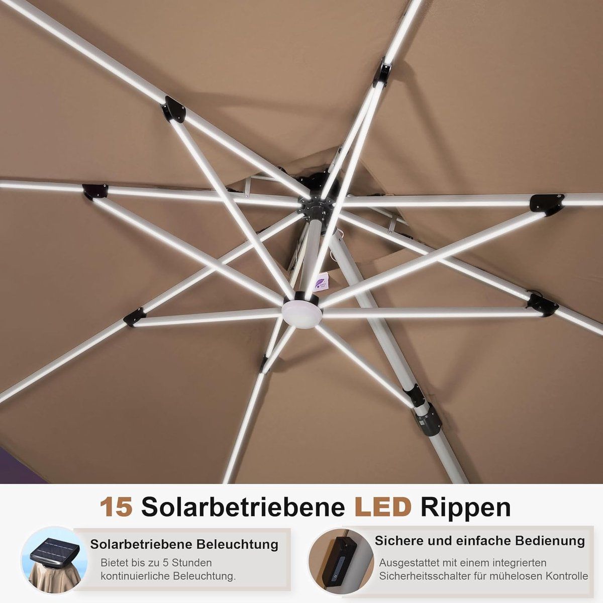 luxe solar led vierkante zweefparasol 270×270 cm 360° draaibare