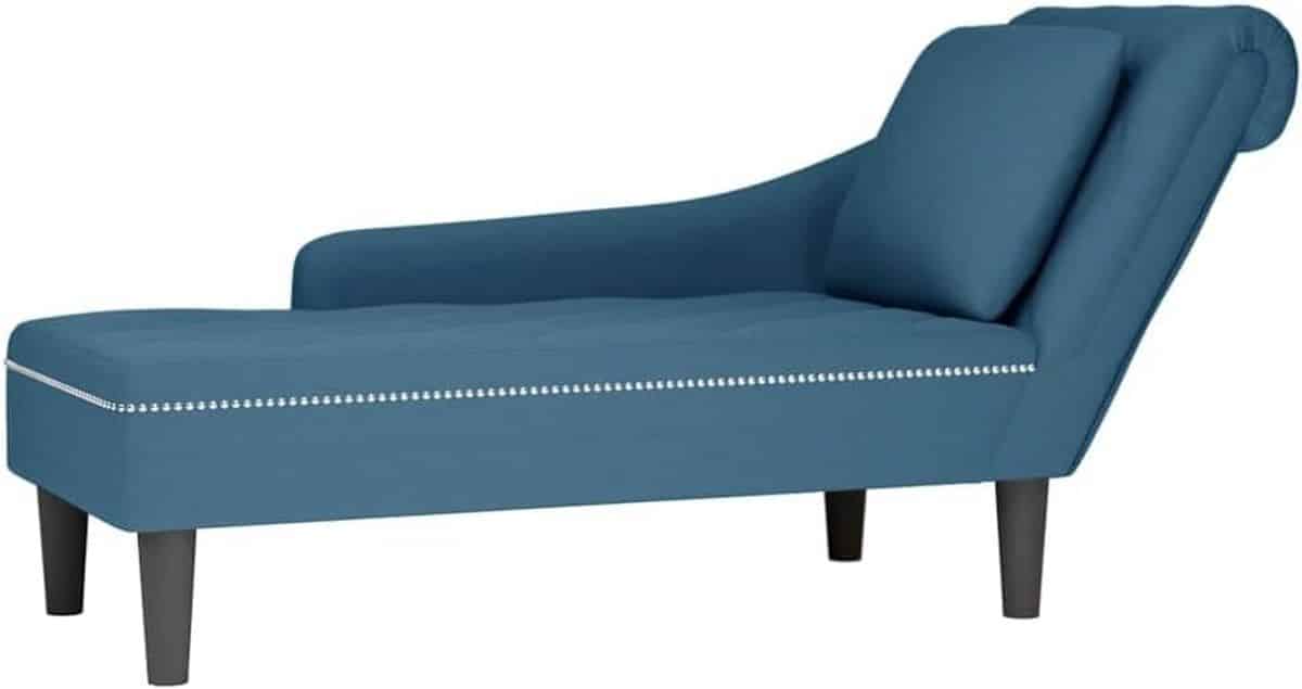 luxe stoffen ligstoel met kussen en zijleuning blauw