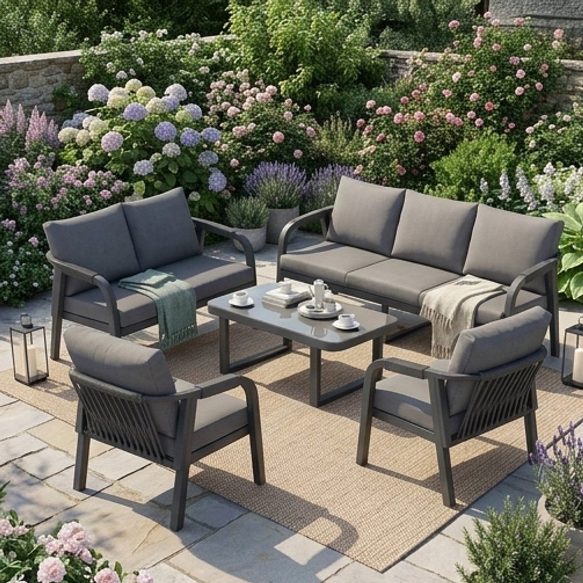luxe tuinloungeset 7 personen met salontafel en kussens