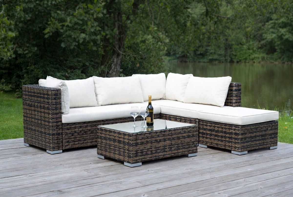 luxe xl polyrotan hoek loungeset 16 delig met kussens & glazen