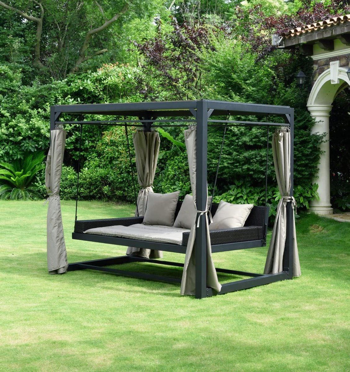luxe xxl tuinpaviljoen dubbel ligbed met zon & windbescherming 180