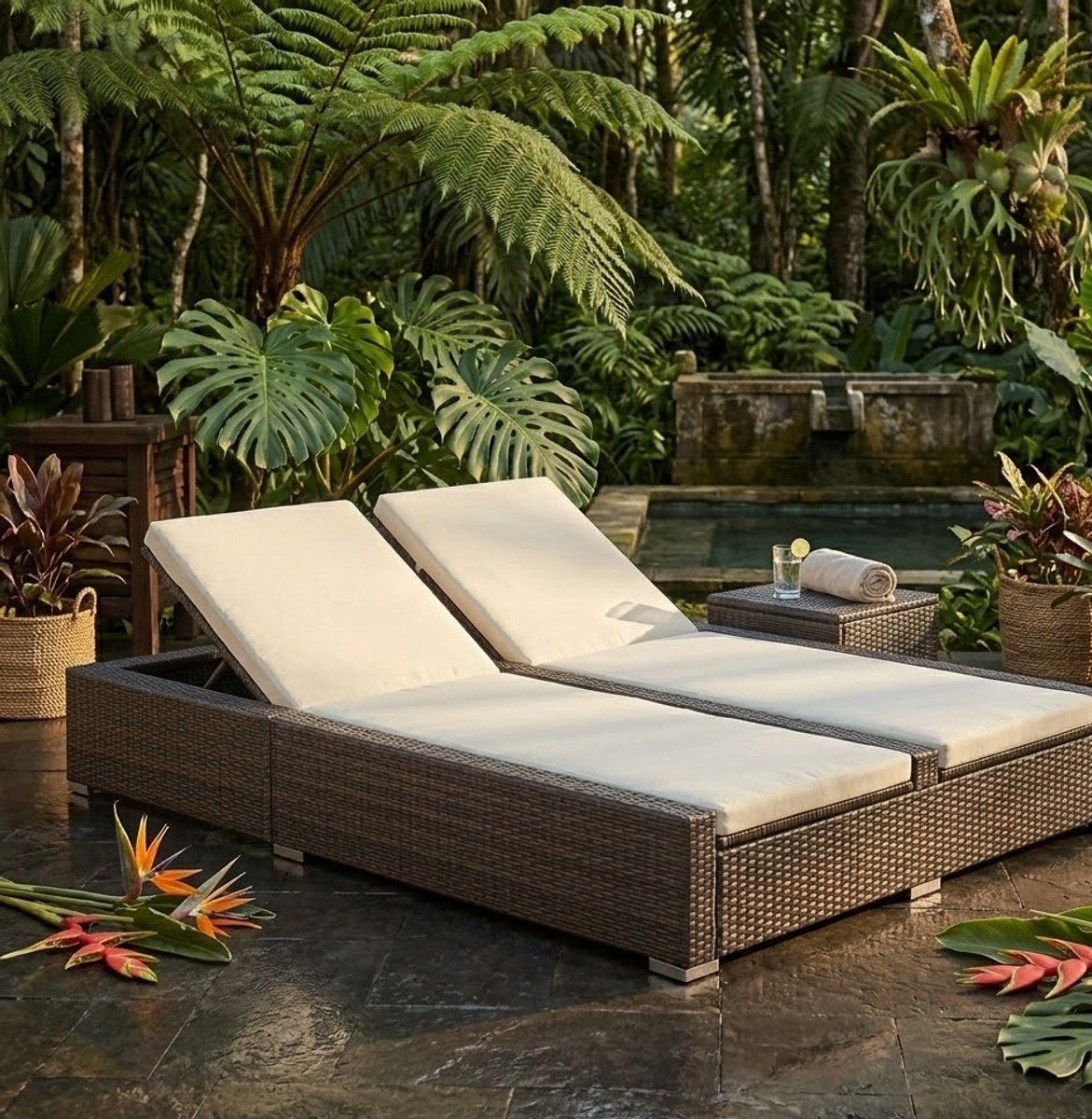 luxora duo rattan sun island dubbele ligbed polyrotan bruin