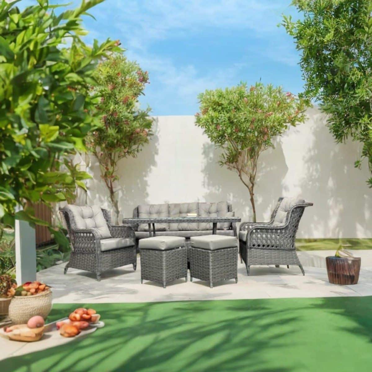 madrid luxe rattan dining loungeset 7 persoons met tafel en 2