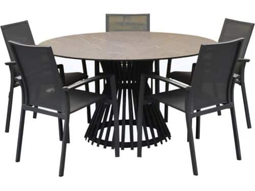 Malaga Pasadena dining tuinset 140xH75 cm rond 6 delig aluminium