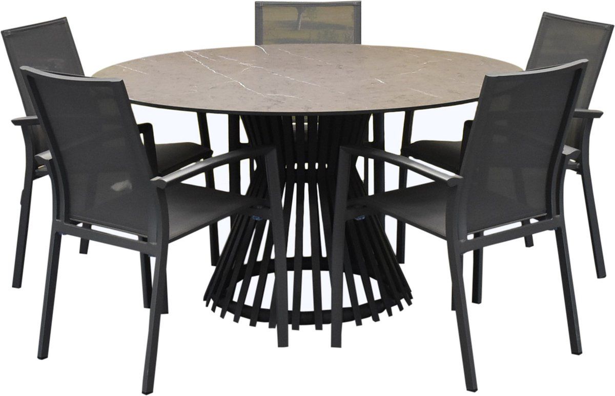 malaga pasadena dining tuinset 140xh75 cm rond 6 delig aluminium