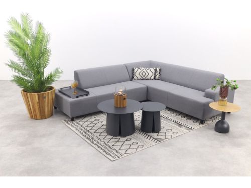 Malaga/Velora antraciet - hoekbank loungeset chaise longue - lichtgrijs