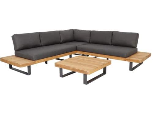 Manhattan hoek loungeset 3 delig aluminium teak