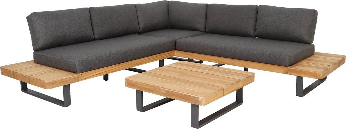 manhattan hoek loungeset 3 delig aluminium teak