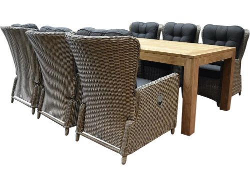 Marina lounge Krista dining tuinset 240x100xH77,5 cm 7-delig grijs verstelbaar