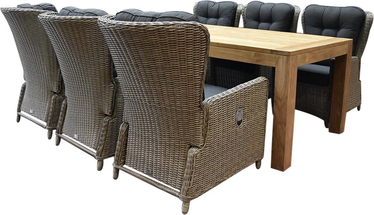 marina lounge krista dining tuinset 240x100xh77,5 cm 7 delig grijs verstelbaar