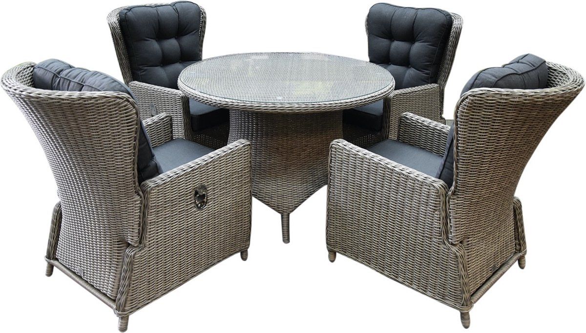 marina riccione dining tuinset 110 cm rond 5 delig grijs verstelbaar