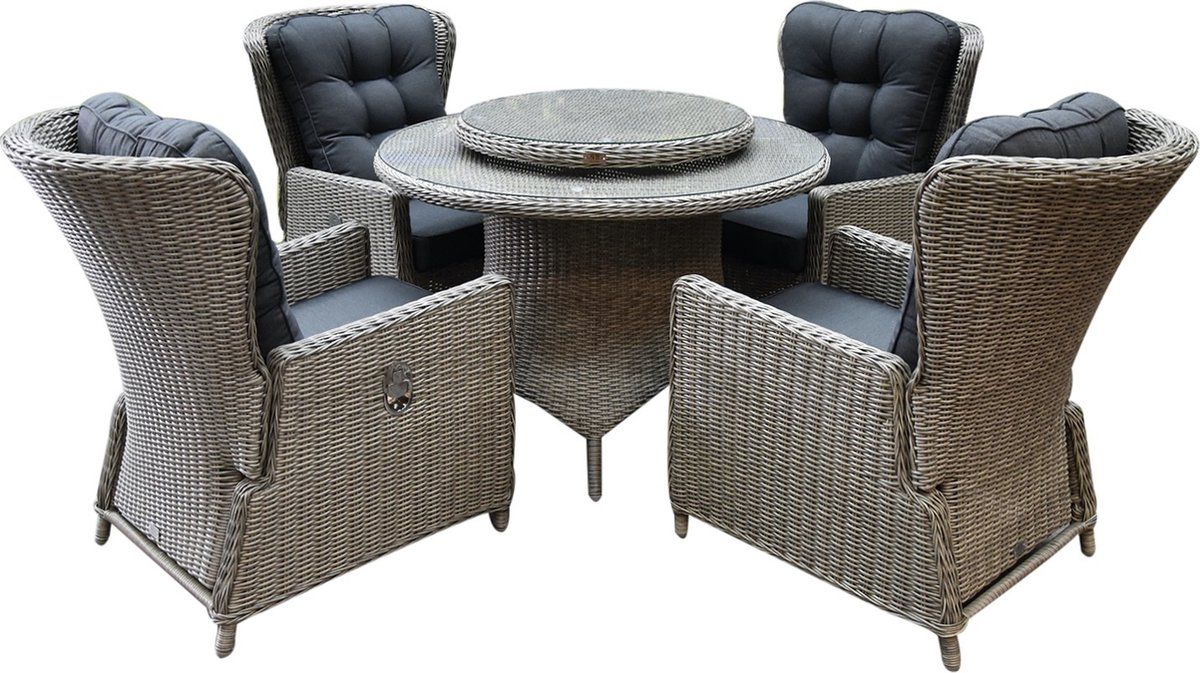 marina riccione dining tuinset 110 cm rond 6 delig grijs verstelbaar