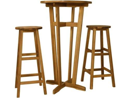 Massief Houten 3-Delige Barset met Tafel en Twee Barkrukken