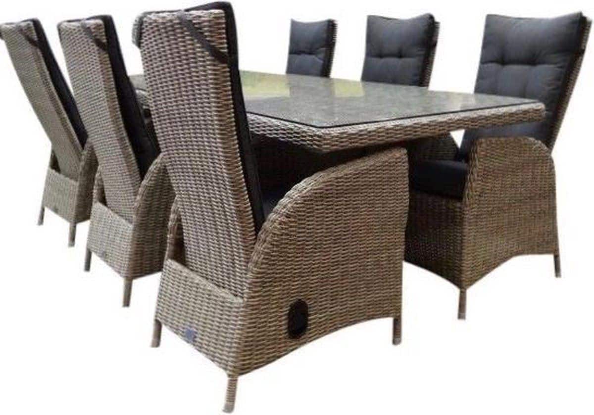 menorca dining tuinset 220x100xh78 cm verstelbaar 7 delig grijs