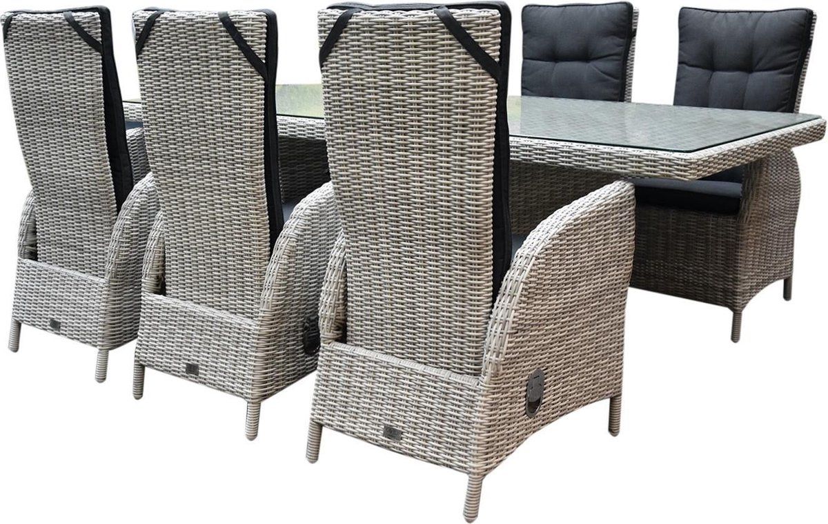 menorca dining tuinset 220x100xh78 cm verstelbaar 7 delig wit grijs