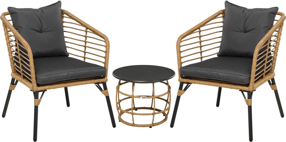 merax bistroset 3 delig 2 rattan tuinstoelen met kussens