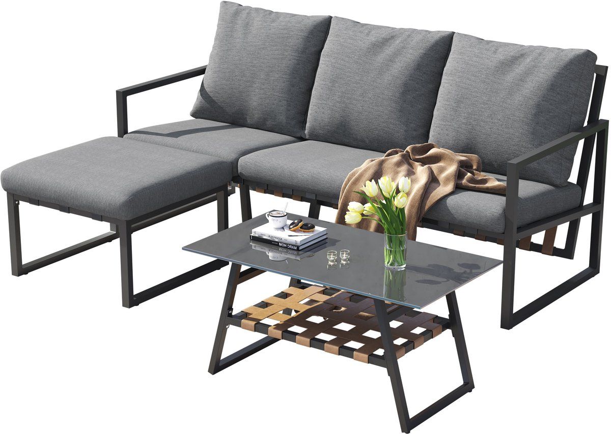 merax hoek loungeset tuin met sofa hocker en tafel