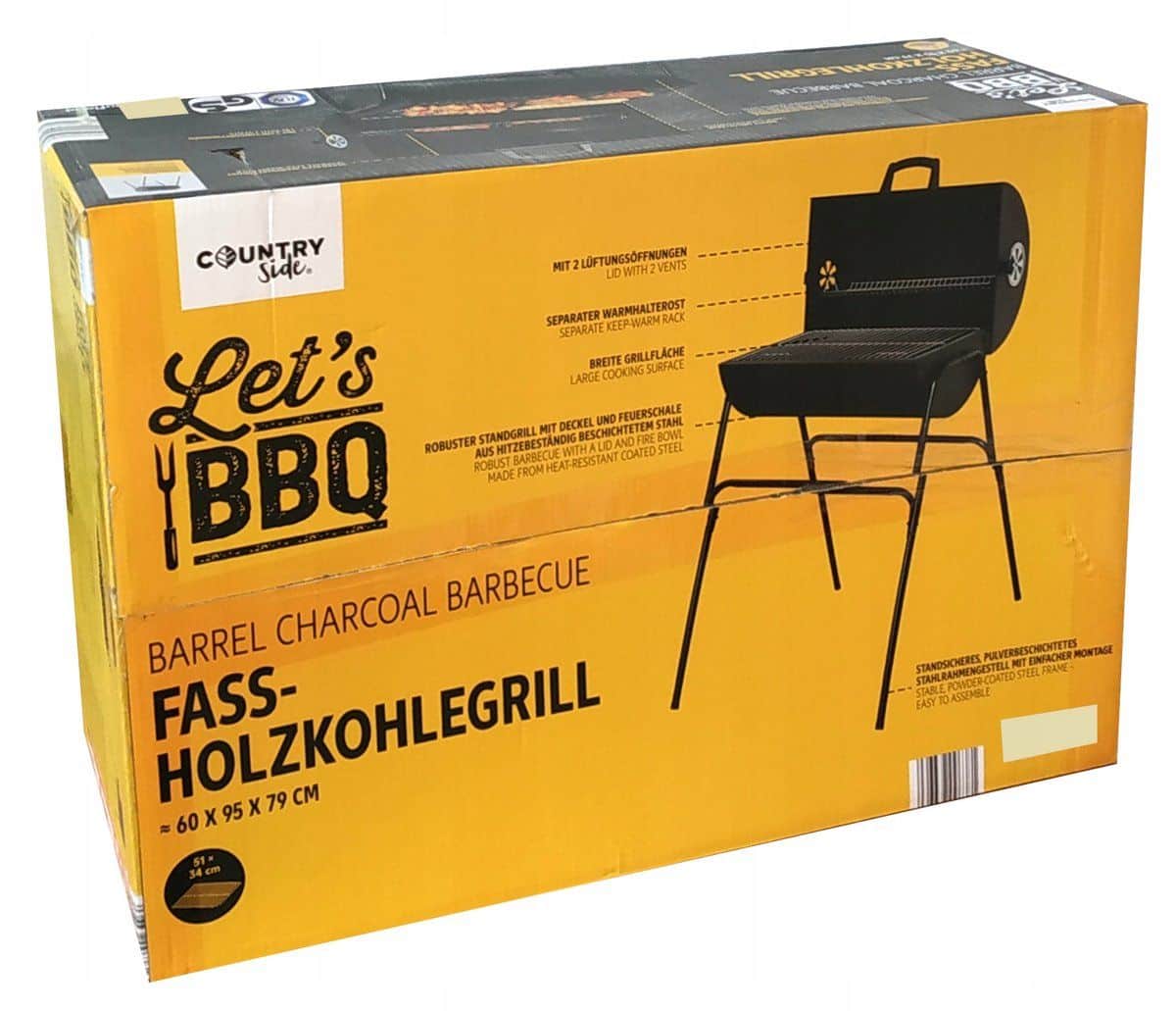 merkloze houtskool bbq barrel stijl met deksel en ventilatie