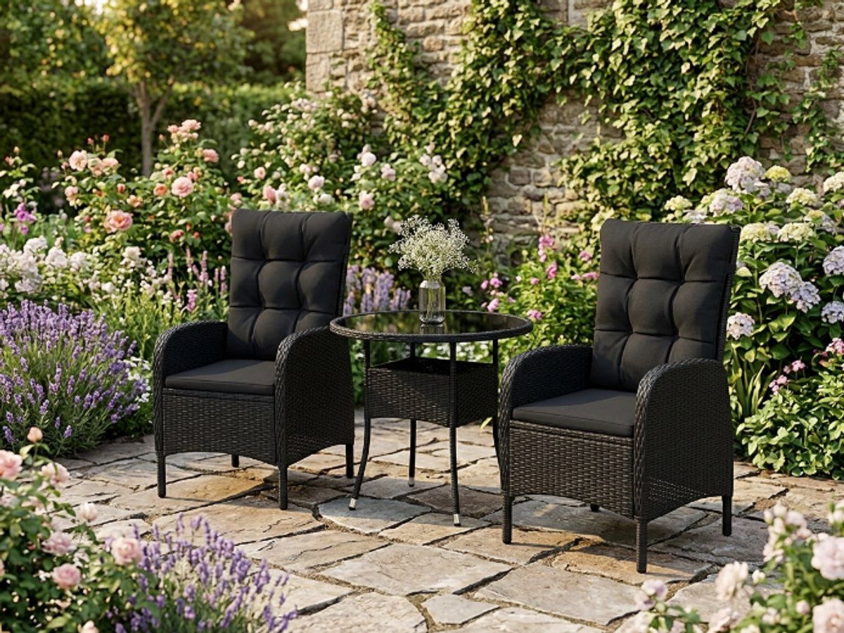 milano luxe bistro lounge set 3 delige poly rotan balkonset