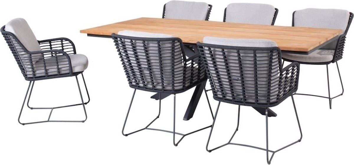 minerva fabrice dining tuinset 220x95xh75cm 7 delig teak 4 seasons