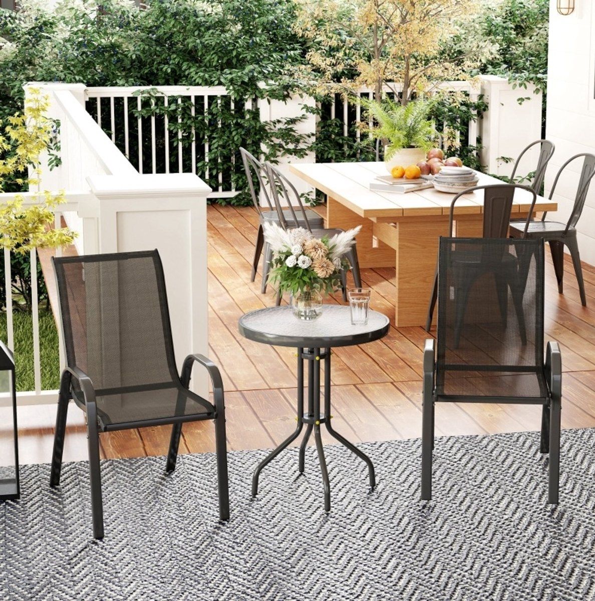 mivray bistroset 3 delig zwart tuinset met 2 stapelbare stoelen