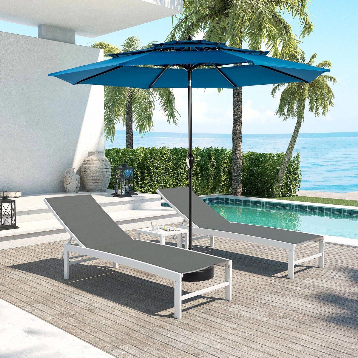 mivray parasol 294 cm auto kantelbaar met 3 laags ventilerend doek