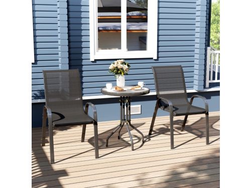 MODENUIT Bistroset 3-delig Ø60 cm - Glazen Tafel en Stapelbare