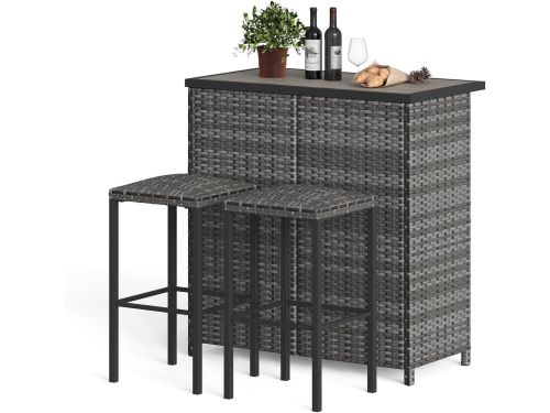 Moderne 3-Delige Barset - Bartafel met 2 Barkrukken en Opbergplanken