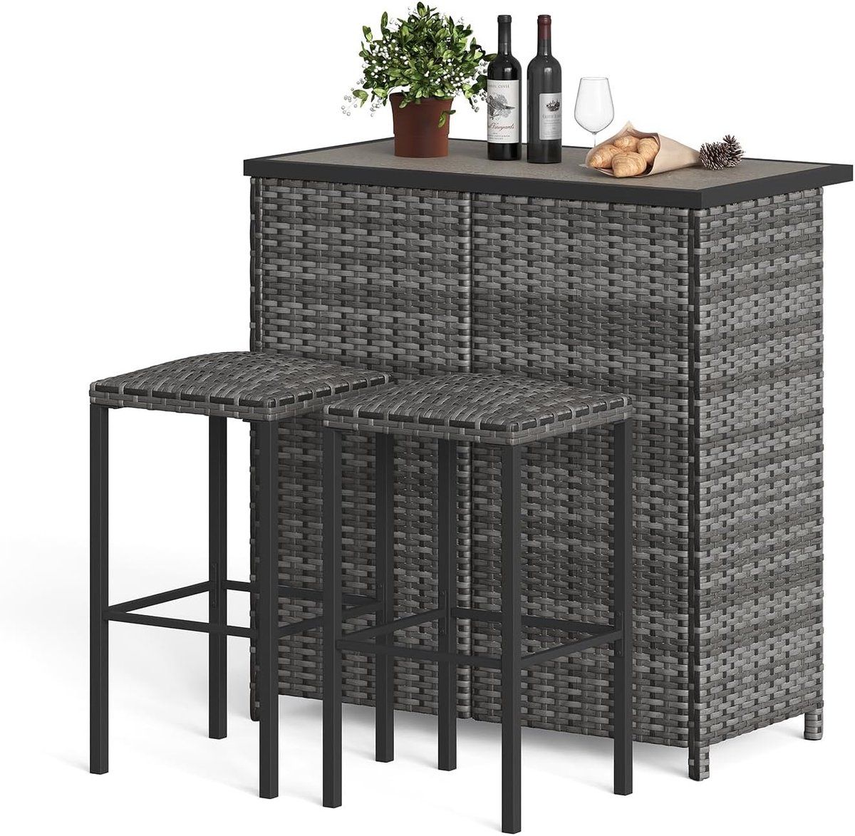 moderne 3 delige barset bartafel met 2 barkrukken en opbergplanken