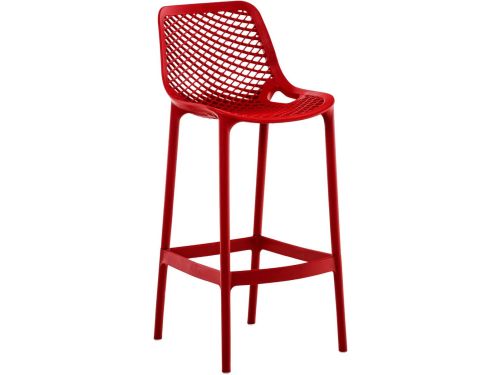 Moderne Barkruk Met Rugleuning en Voetsteun - Kunststof - Rood