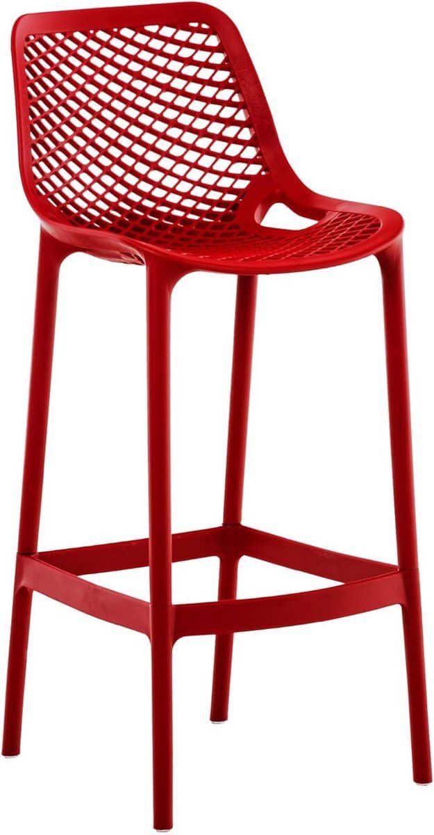 moderne barkruk met rugleuning en voetsteun kunststof rood
