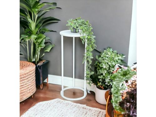 Moderne Witte Bloemenkruk - Metalen Bijzettafel en Plantenstandaard 60 cm