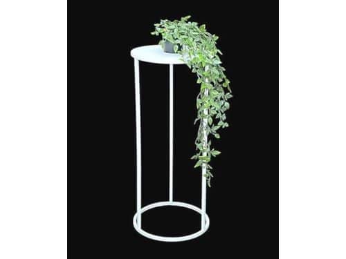 Moderne witte bloemenkruk - Rond metalen plantenstandaard en bijzettafel