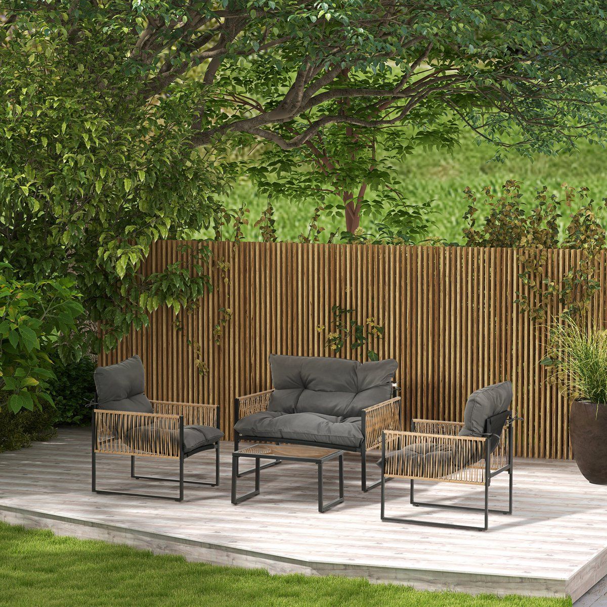 modfu 4 delige tuinset met bank, 2 stoelen en