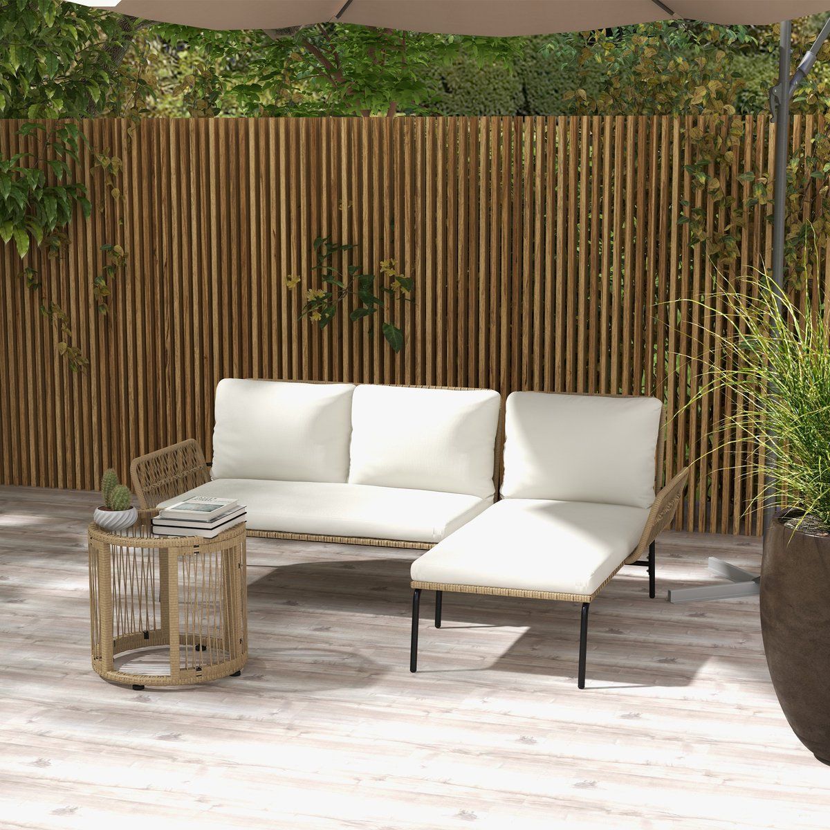 modfu rotan tuinmeubelset 3 delig ligbed en tweezitsbank met