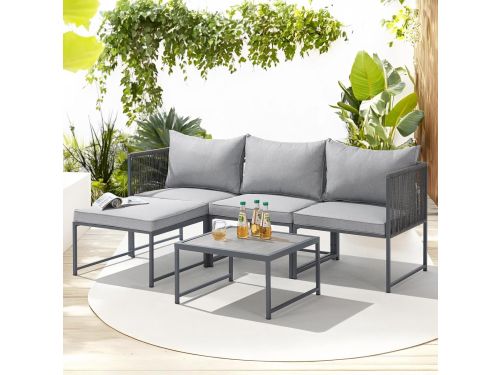 Modulaire L-vormige Tuin Loungeset 114x174x64 cm met Kussens en Bijzettafel