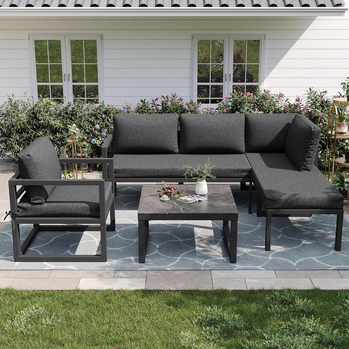 modulaire rope hoek loungeset 4 delig met tafel en kussens