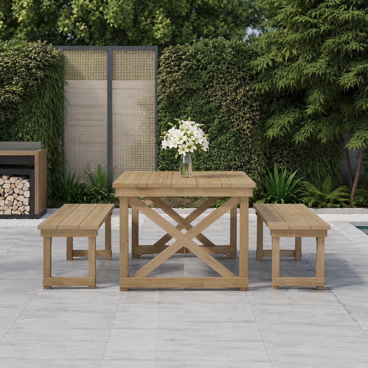 modulaire u vorm tuin loungeset 8 personen met ingebouwde gas vuurtafel