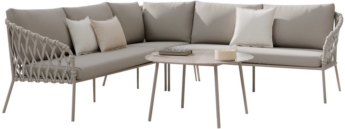 monte rosa hoek loungeset 3 delig aluminium bruin rope