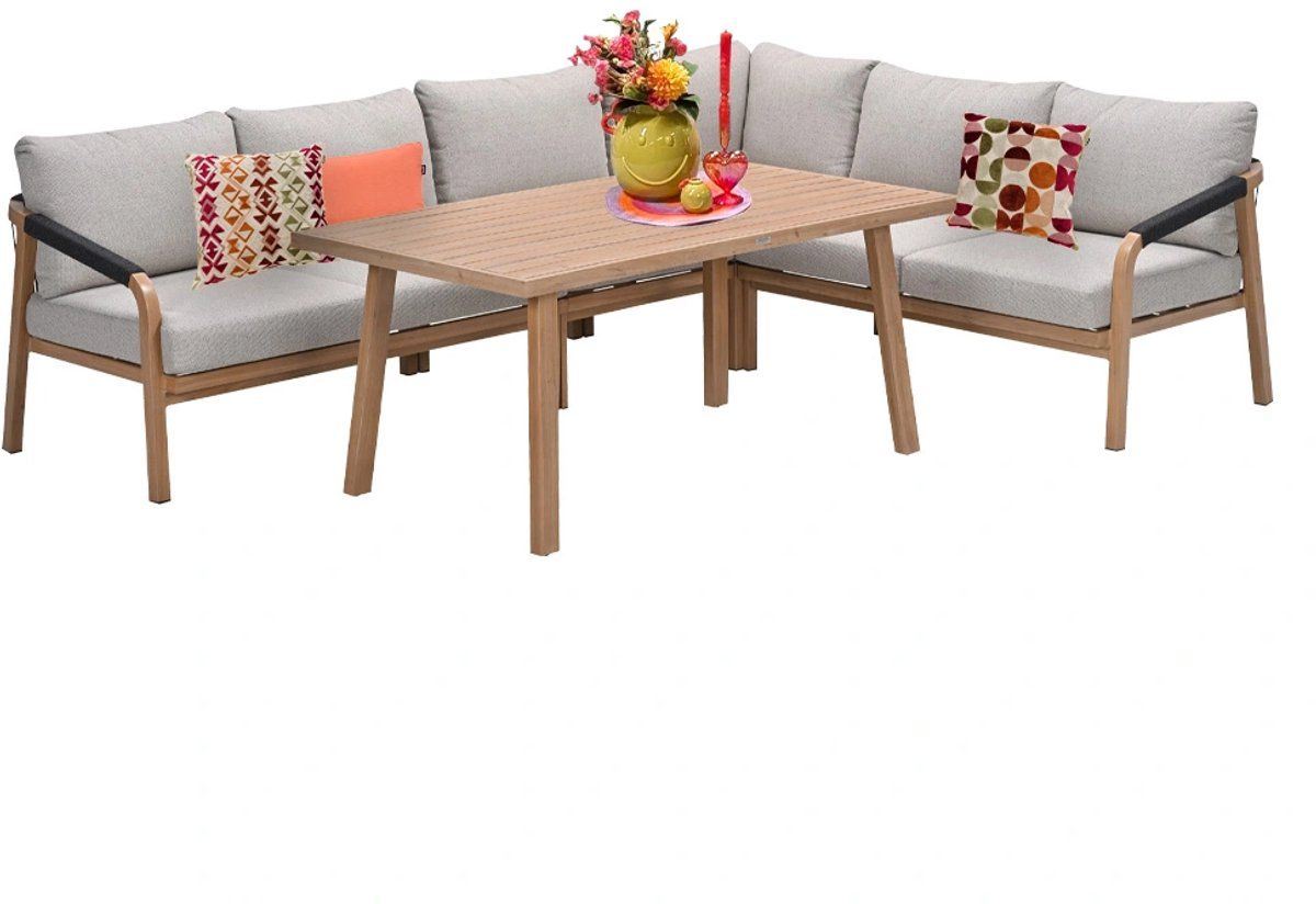 monti lounge diningset 5 dlg. light teaklook zwart