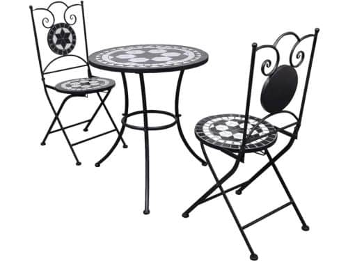 Mozaïek bistroset zwart/wit, outdoor tuinmeubelen, gepoedercoat ijzeren frame