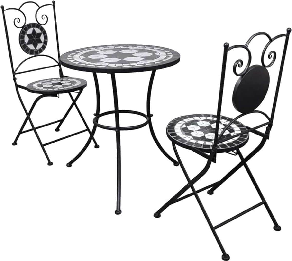 mozaïek bistroset zwart/wit, outdoor tuinmeubelen, gepoedercoat ijzeren frame
