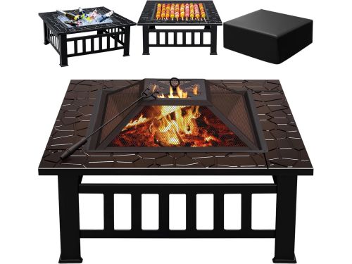 Multifunctionele Patio Vuurkorftafel - Vierkante Metalen Barbecue en Open Haard