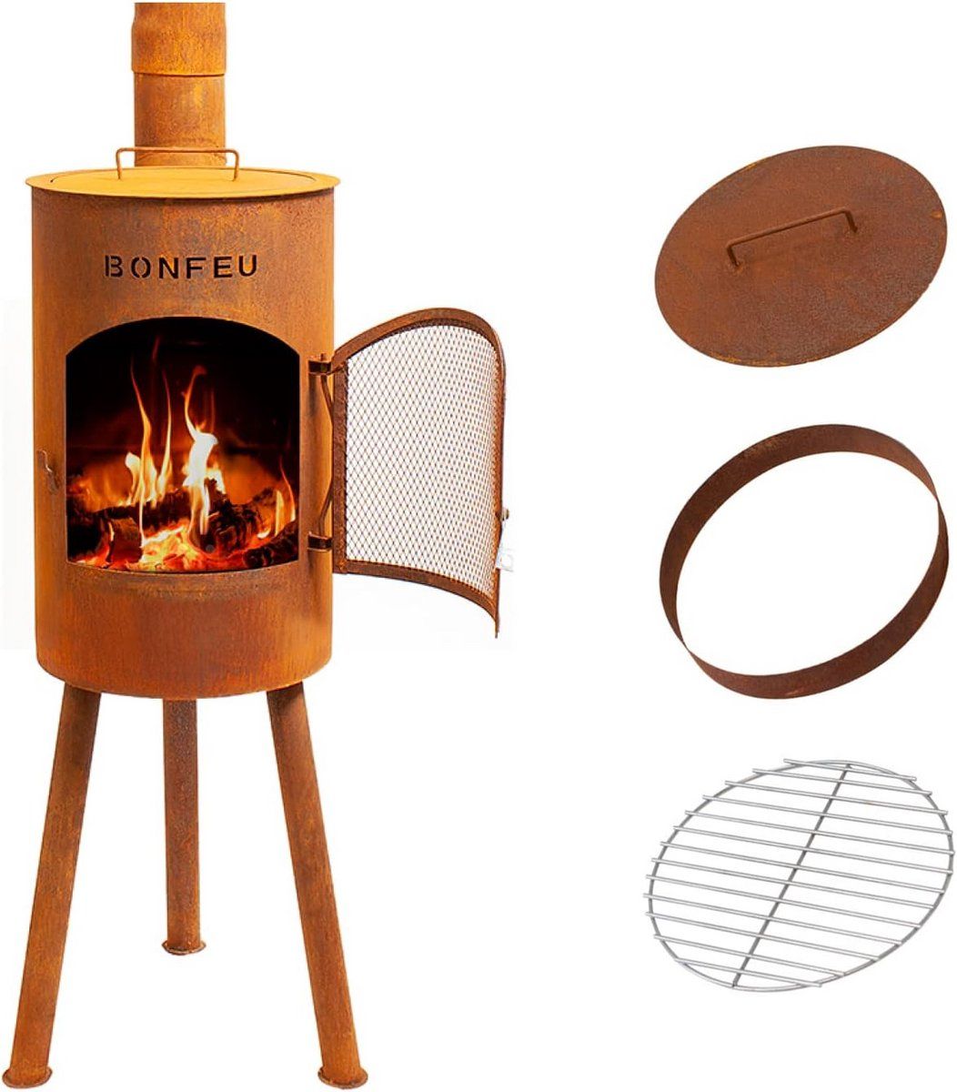 multifunctionele tuinhaard met barbecue grill voor terras