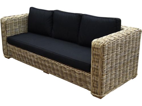 Nissah 3-zitsbank naturel rotan - olefin black - urecel foam