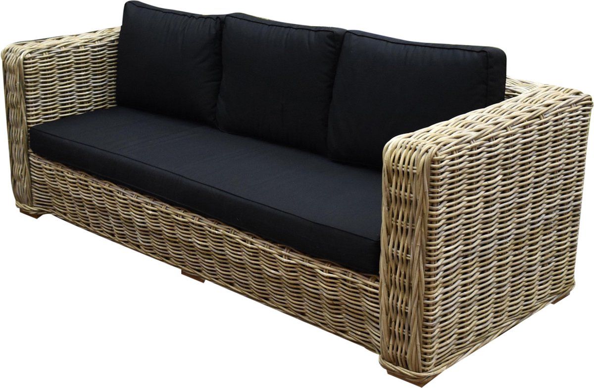nissah 3 zitsbank naturel rotan olefin black urecel foam