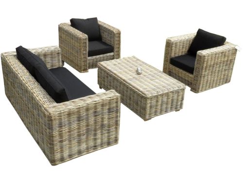 Nissah stoel-bank loungeset 4 delig naturel rotan