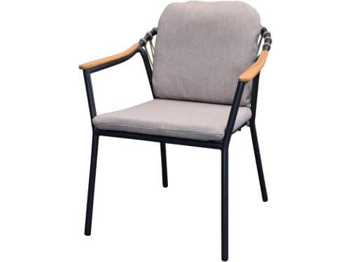 Nova dining tuinstoel met teak armleuning antraciet stapelbaar